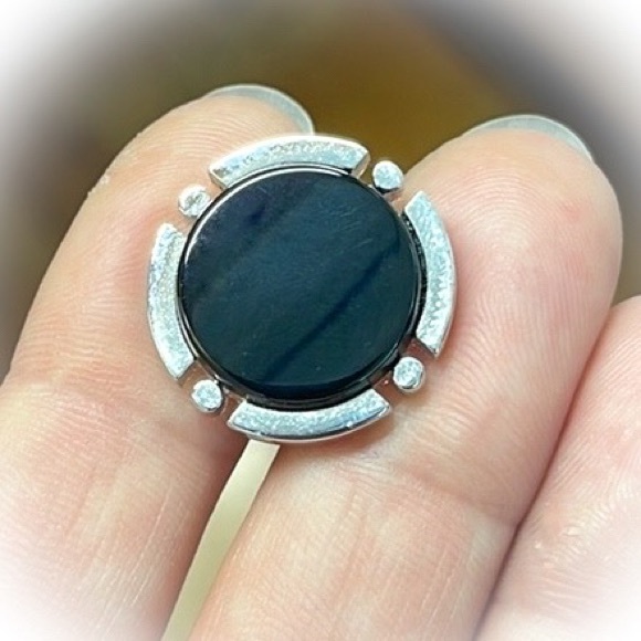 💕Beautiful Silver Tone Cufflinks Black Onyx💕 - Picture 5 of 5